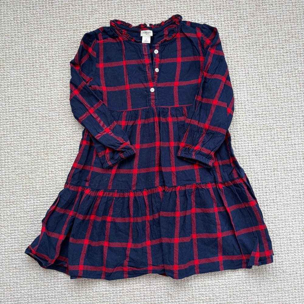 Jcrew Girls Soft Cotton Navy Plaid Dress (7)